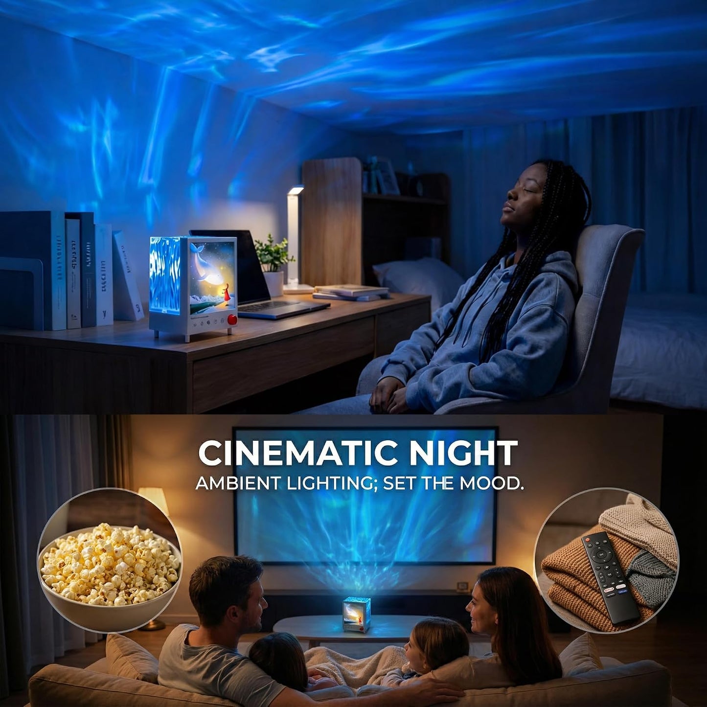 Ocean Wave Projector Light: Rechargeable Ocean Lights Projector with Bluetooth Ultra-Quiet < 25dB Motor with 10,000+ Hour Stable for Bedroom Relaxing Sleep Kids Room Atmosphere