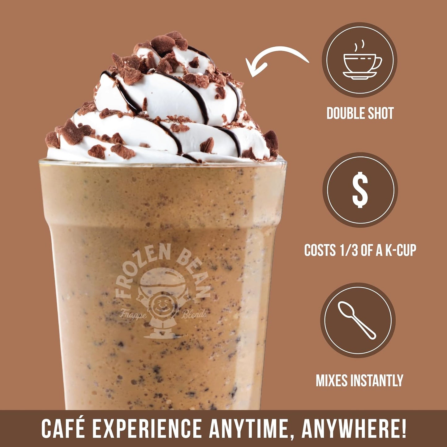 The Frozen Bean Vanilla Bean Frappe & Latte Instant Mix (10 Sticks), Made with Arabica Coffee, Double Shot Caffeine, Low Sugar & Premium Ingredients, Hot, Iced, or Blended Drinks