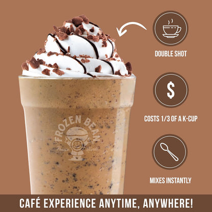 The Frozen Bean Vanilla Bean Frappe & Latte Instant Mix (10 Sticks), Made with Arabica Coffee, Double Shot Caffeine, Low Sugar & Premium Ingredients, Hot, Iced, or Blended Drinks