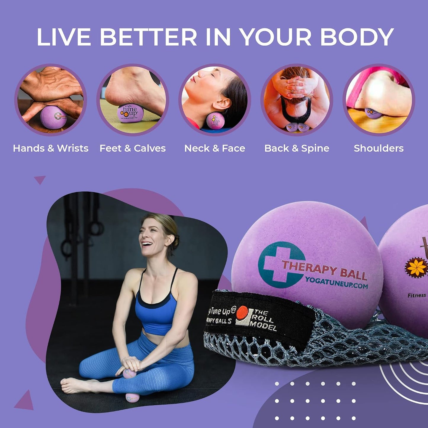 YOGA TUNE UP® Therapy Balls in Tote by Tune Up Fitness - Massage Balls for Trigger Point, Pressure Point & Myofascial Release - Use as Single or Peanut Ball for Pain Relief & Relaxation (Apple Green)