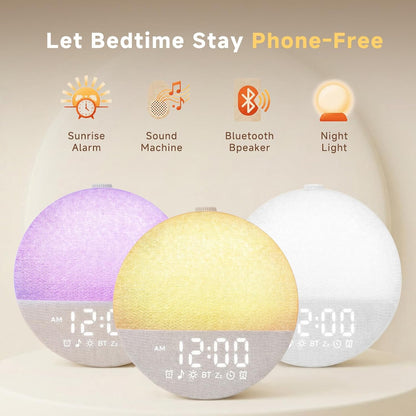 Geuuap Sunrise Alarm Clock White Noise Machine | Natural Wake-Up Light for Bedroom with 30 Soothing Sleep Aids, Bluetooth Speaker, Dimmable Clock, Screen-Free Design for Baby Adults Kids-Khaki