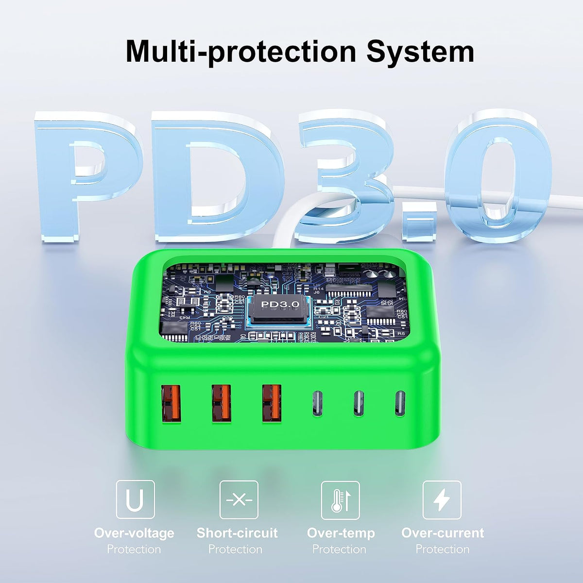 USB Fast Charger Block 50% Smaller 100W Max 6-Port GaN USB Charging Station