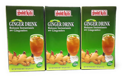 3-pack of Gold Kili Instant Ginger Drink with Honey,6.3oz,180g Each Box, Free Recipe Book Inside Box.