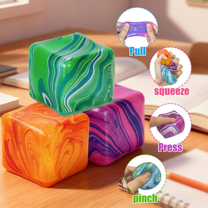 4 Pack Fidget Toys, Squishy Cube, Cube Squishy for Anxiety & Stress Relief for Adults, Slow Rise Sensory Stress Balls, Classroom Prizes