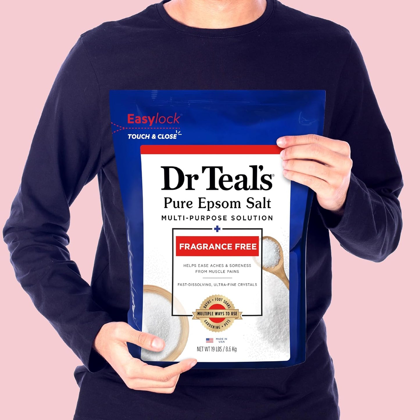 Dr Teal's Pure Epsom Salt Multipurpose Solution, Fragrance Free, Bulk Size - 19 lbs