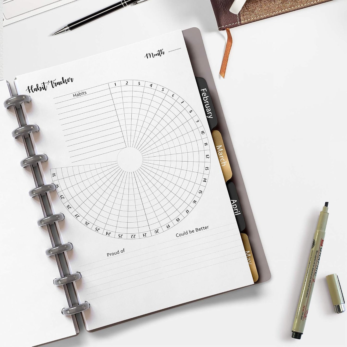 Habit Tracker Inserts for 9 Disc Planners, Habit Log, Resolution Tracker, Monthly Habit Planner for Medium Size Planners (9 Disc Classic (7" x 9.25"))