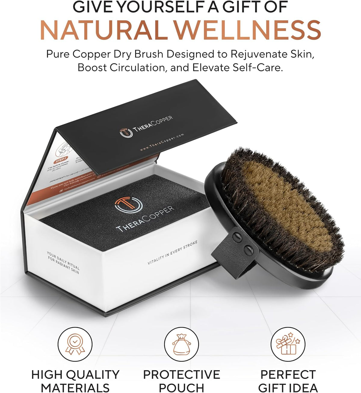 TheraCopper Copper Dry Brushing Body Brush for Lymphatic Drainage