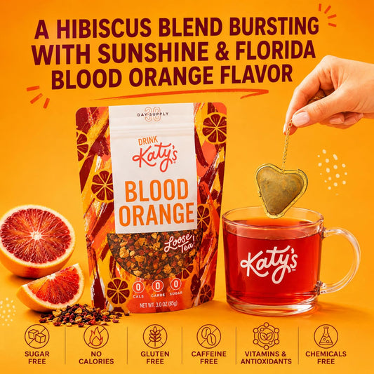 Katy’s Blood Orange Loose Tea - Hibiscus, Orange & Rose Hips - Loose Leaf Herbal Tea, Caffeine-Free, Sugar-Free - Hot or Iced Tea - 30+ Cups