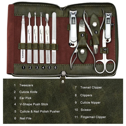 FAMILIFE Stainless Steel Manicure Set 11-in-1 Professional Nail Clipper Kit