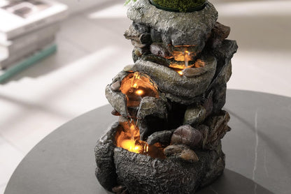 Tolevoit Tabletop Water Fountain with LED Lighting for Indoor Decor and Ambiance Relaxation Soothing Sound Waterfall Indoor Zen Relaxation for Office Home Decorations Growing Plants by Yourself