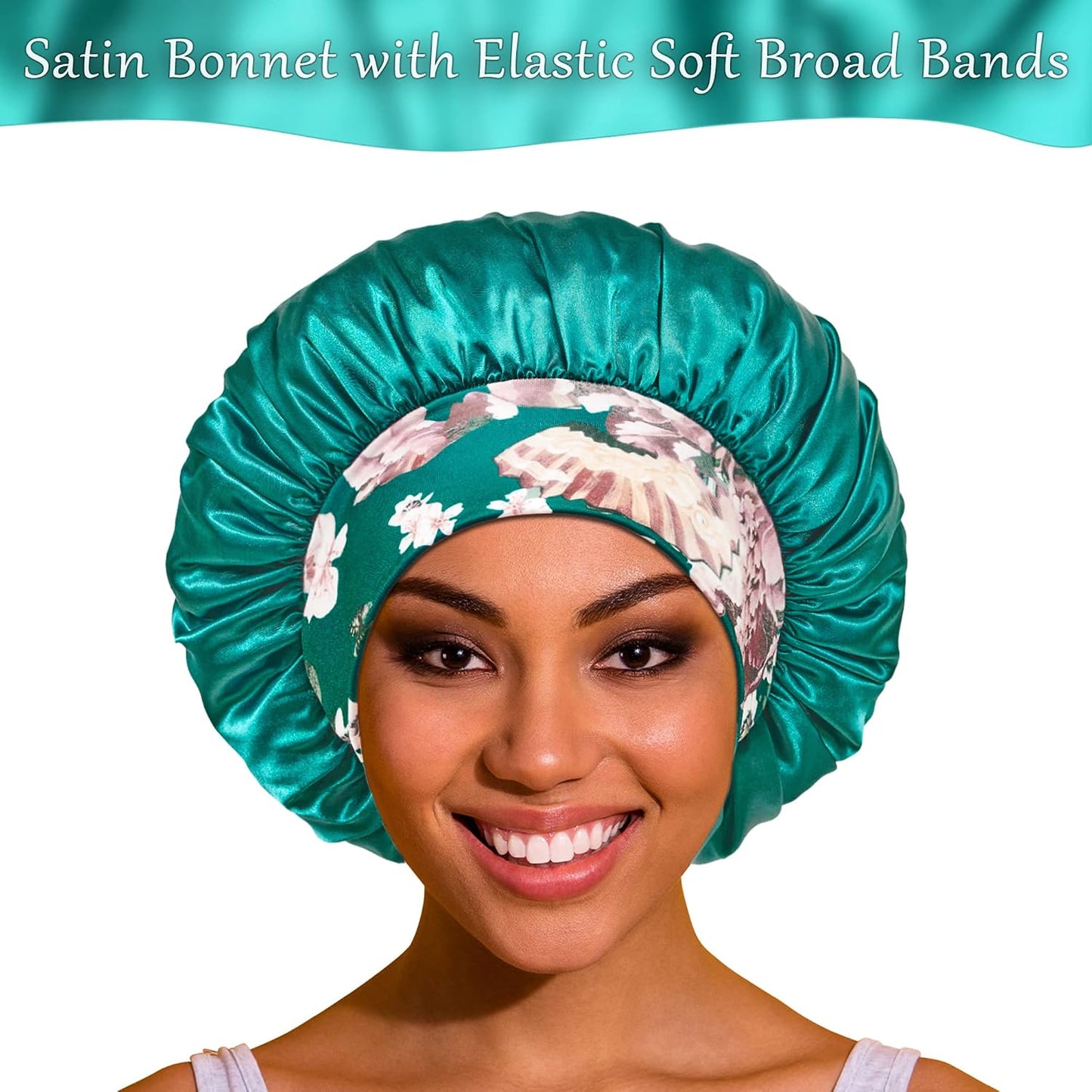 3 Pack Satin Bonnet Silk Hair Bonnet for Sleeping, Sleep Bonnets for Women Large Wide Soft Band Sleep Cap for Curly Hair Braids