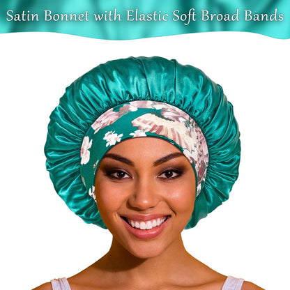 3 Pack Satin Bonnet Silk Hair Bonnet for Sleeping, Sleep Bonnets for Women Large Wide Soft Band Sleep Cap for Curly Hair Braids