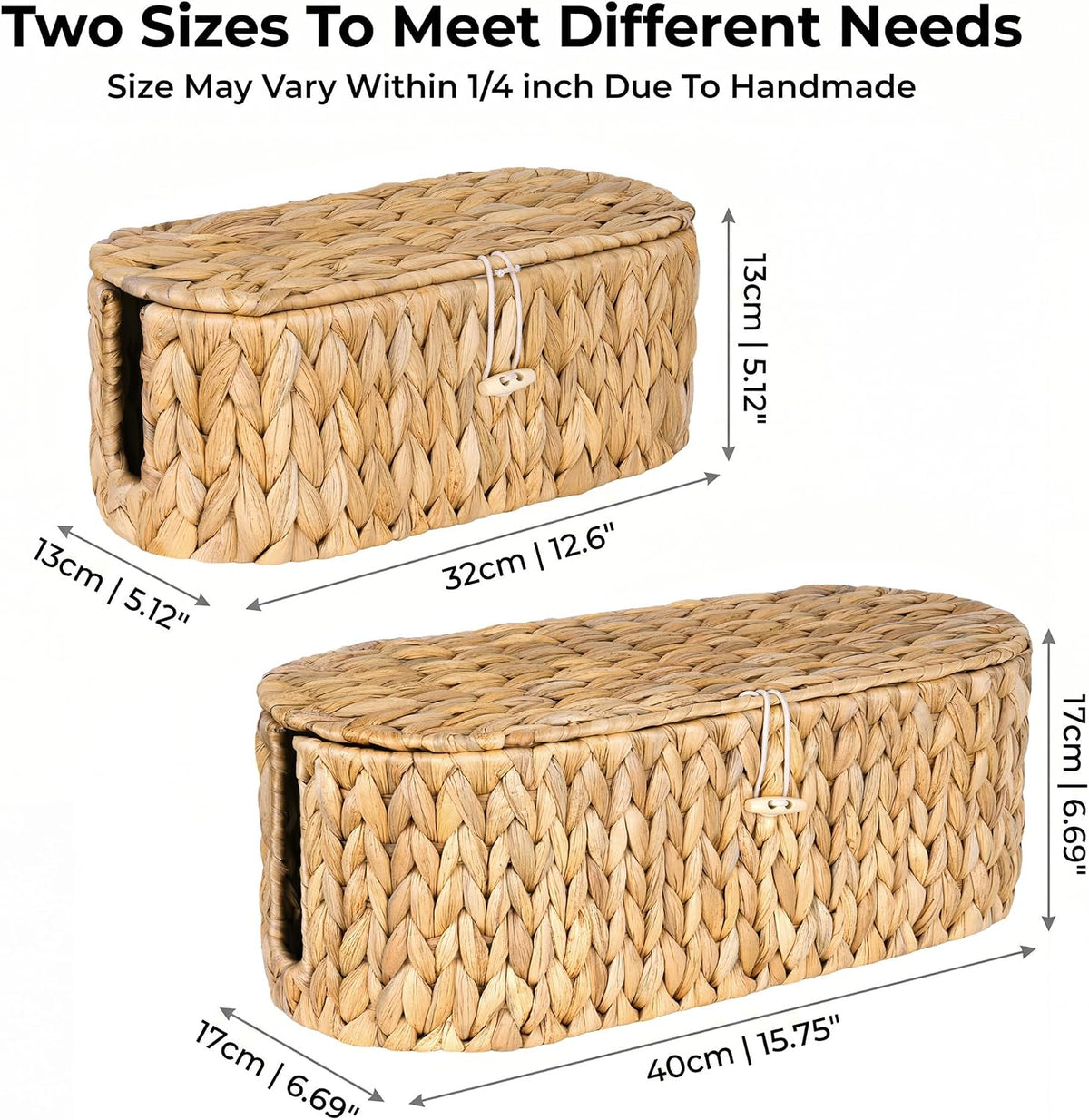 Set of 2 Cable Management Box, Handwoven Cord Hider Box with 3 Open Slots