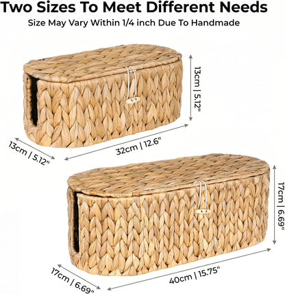 Set of 2 Cable Management Box, Handwoven Cord Hider Box with 3 Open Slots