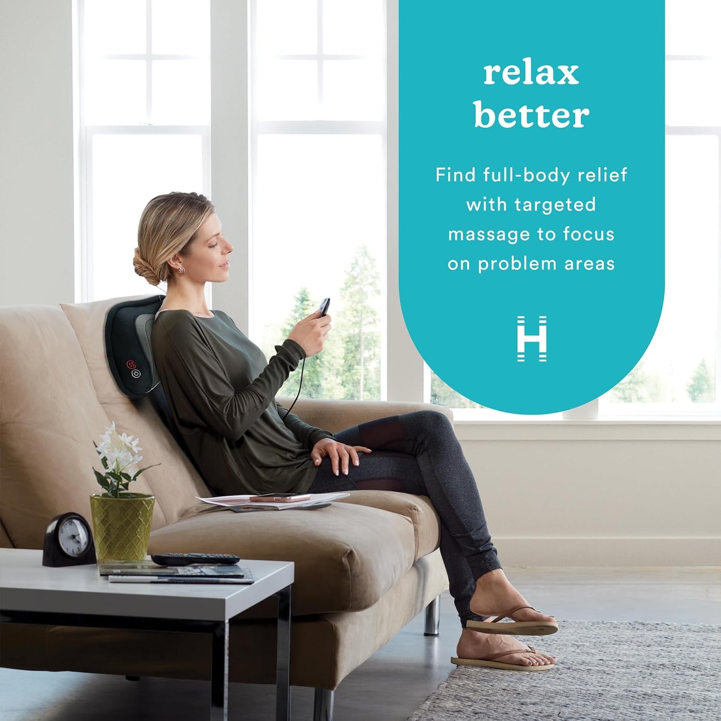 Homedics Shiatsu Back Massager with Heat, 3D Deep Tissue Massage Pillow for Neck & Shoulders, Electric Kneading Lumbar Massager Cushion for Upper & Lower Back Pain Relief, Portable Home Office Travel