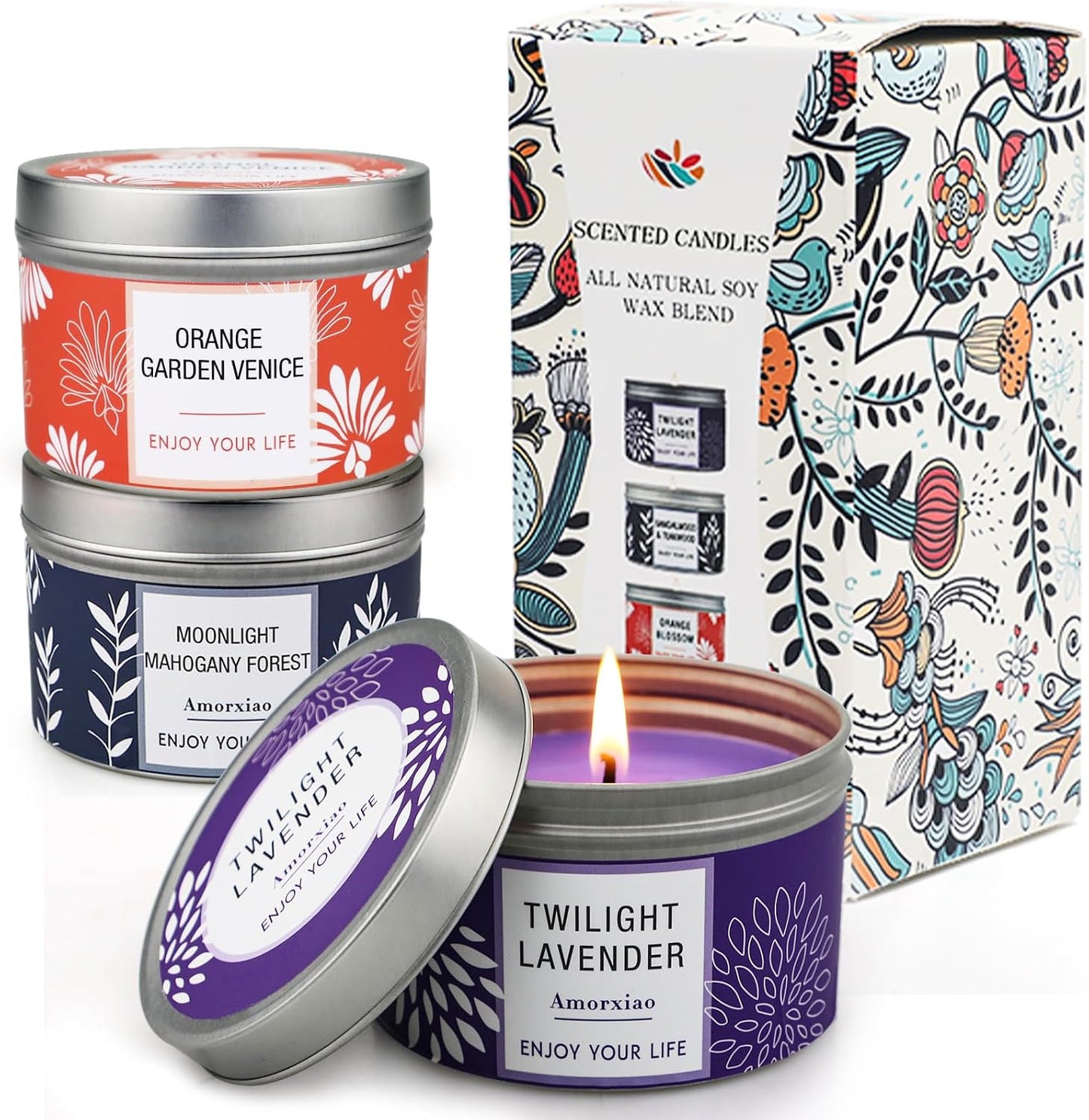 Candles, Scented Candles Gift Set for Women, 8 Pack Fruity Floral Soy Wax Aromatherapy Candles, Travel Tin Candles in Artist Gift Box, Birthday Gifts for Mom, Wife, Sister, Friend, Housewarming