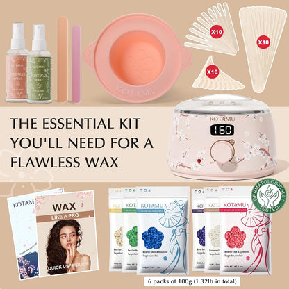 KOTAMU Waxing Kit for Women & Men, Pink Digital Wax Pot Warmer Hair Removal | Home Hard Wax Kit, Wax Machine, Face, Eyebrow, Bikini, Brazilian, Body, Sensitive Skin, 25 Accessories, Beginner-Friendly