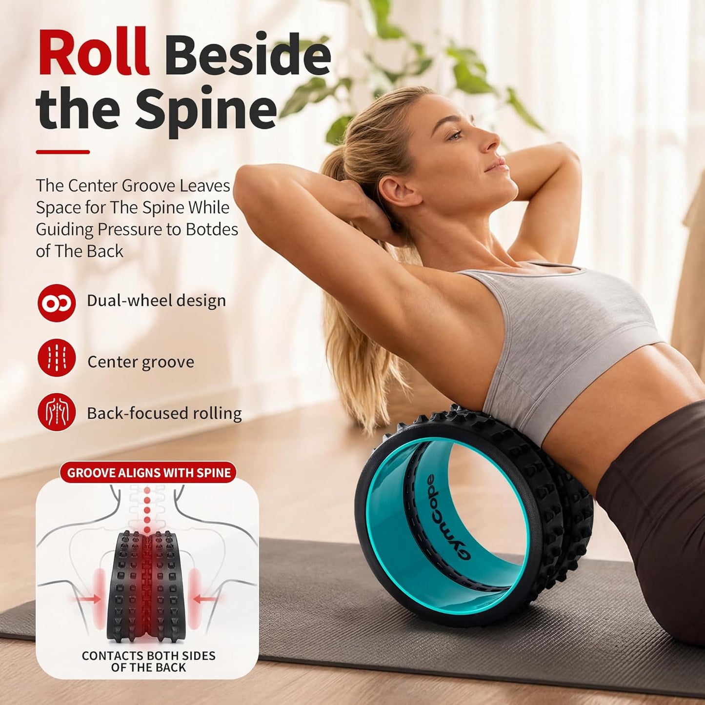 GymCope Back Roller for Back Pain Reliefn & Stretching, Deep Tissue Massage Roller Supports Up to 530 lbs / 240 kg, 5.5''-7.5'' Curved Foam Roller for Home Physical Stretching (Blue, Medium)