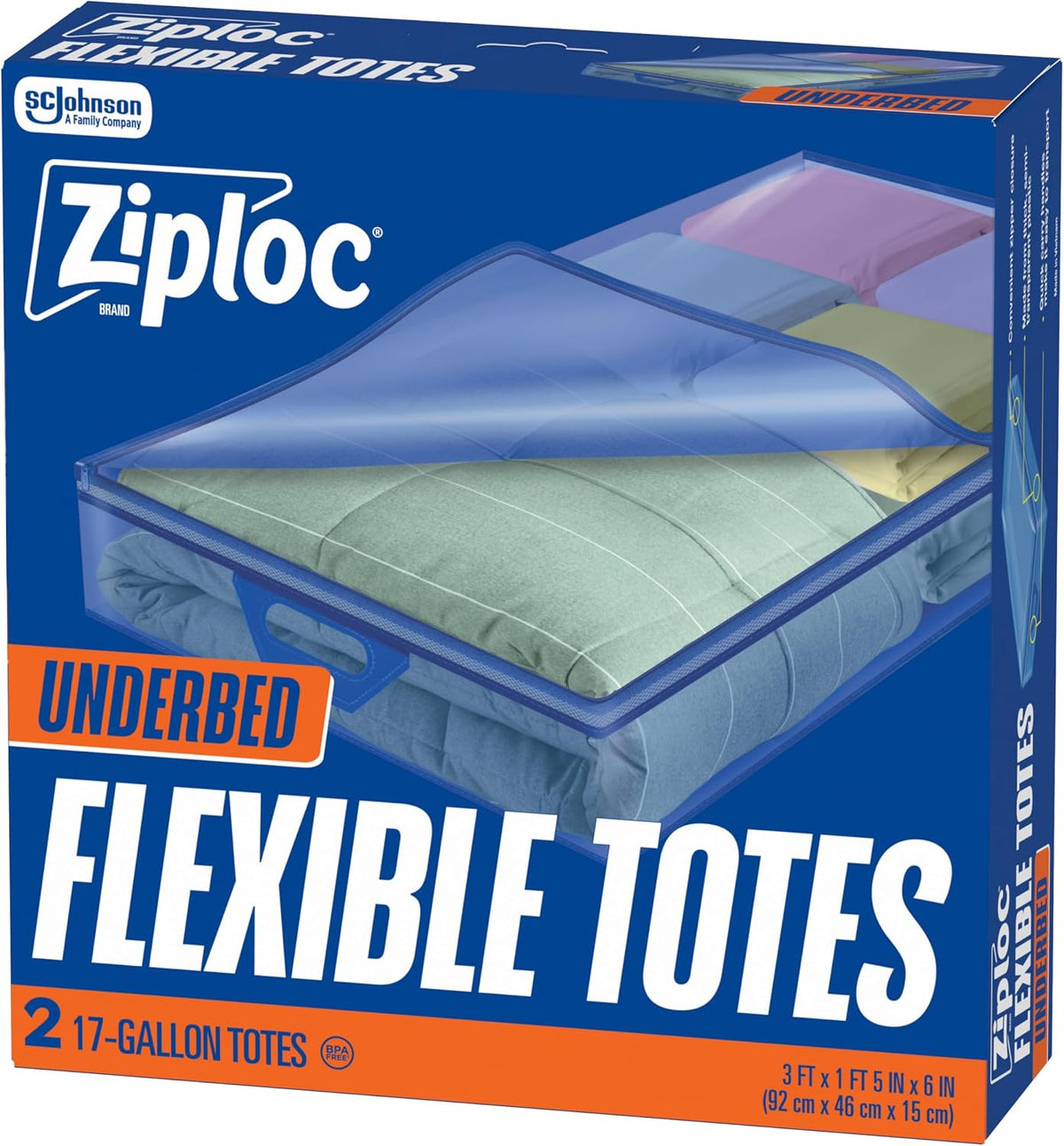 Ziploc Flexible Totes, 22 Gallon X-Large Storage Bags with Zipper, 2 Count