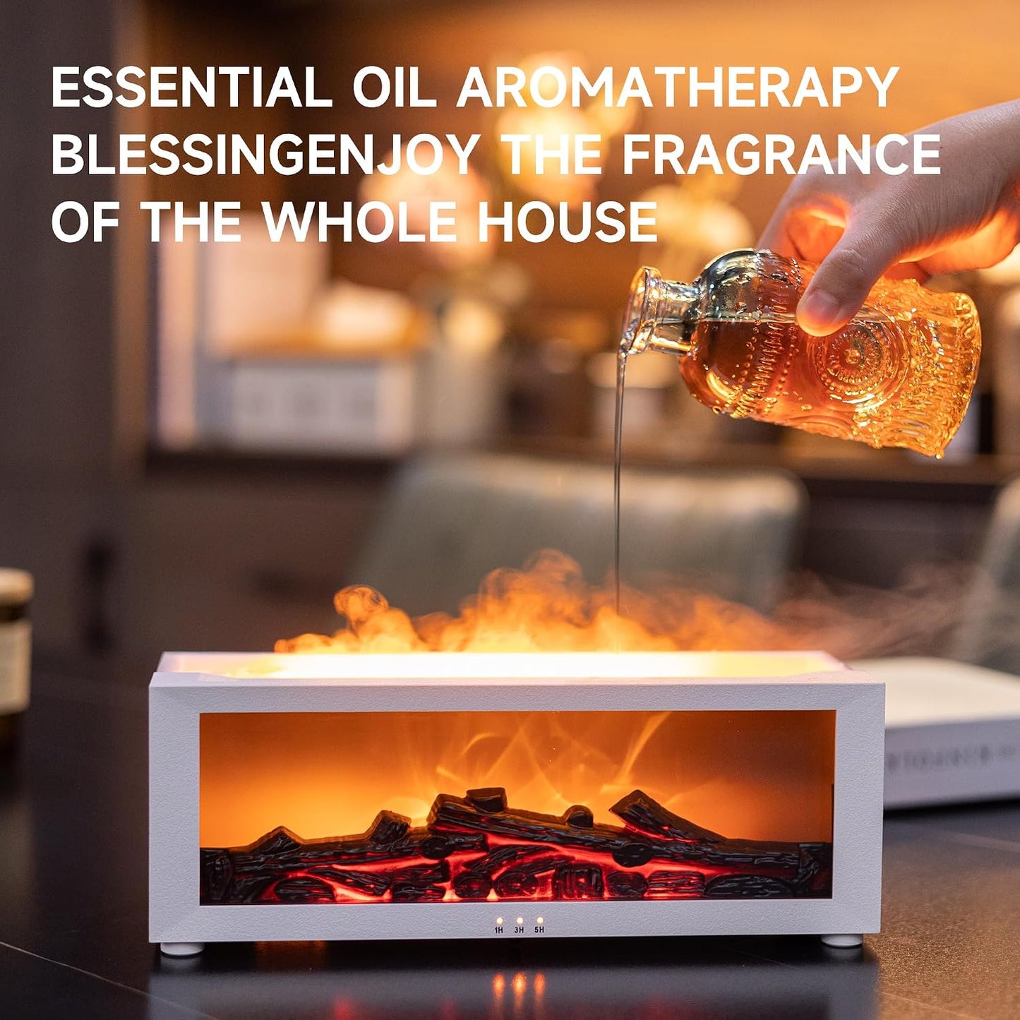 TMEHM Fireplace Flame Air Diffuser Humidifier,7 Colors Aromatherapy Essential Oil Diffuser,Ultrasonic Aroma Humidifier with Timer for Home,Bedroom,Office,Yoga (Black)