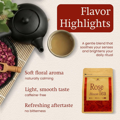 ANNHI TEA Rose Blossom Tea - 12 Tea Bags, 1 Whole Pure Rose per Bag