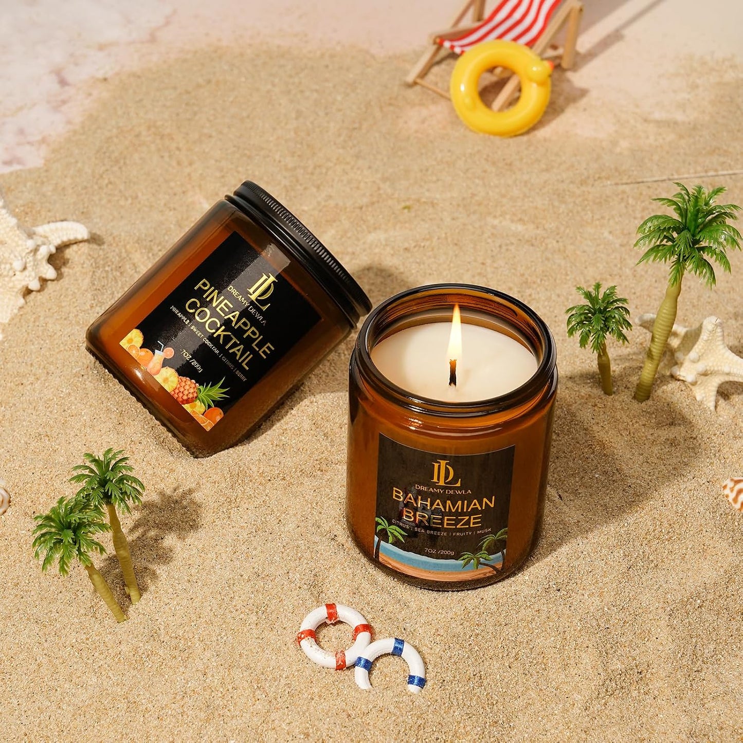 Scented Candles Set, 4 Pack Soy Candles for Home Scented, Candle Gifts for Women Men, 28oz 200 Hours Burn, Scents of Pineapple Cocktail/Coconut Vanilla/Pink Sands/Bahamian Breeze