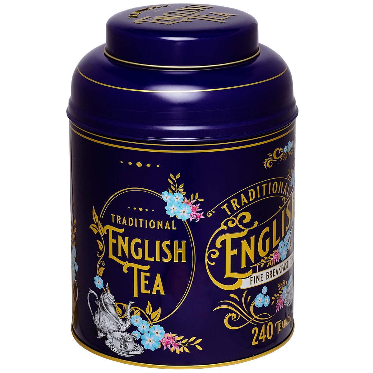 New English Teas Victorian Tea Tin with 240 Breakfast Tea Bags - Purple