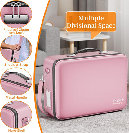 DocSafe Fireproof File Organizer with Lock, Hard-Shell Case Fireproof Document Box with 13 Pocket Accordion File Folder, Portable Home Office Travel Safe Storage for Important Documents Laptop Beige
