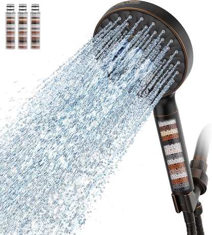 SR SUN RISE Filtered Shower Head with Handheld High Pressure 9 Spray Mode Showerhead Detachable Shower Head Water Softener Filters Beads for Hard Water Remove Chlorine 1 Filter Chrome