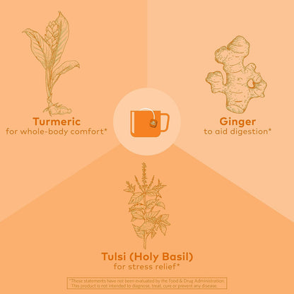 ORGANIC INDIA Tulsi Turmeric Ginger Herbal Tea, 18 Infusion Bags, 6 Pack