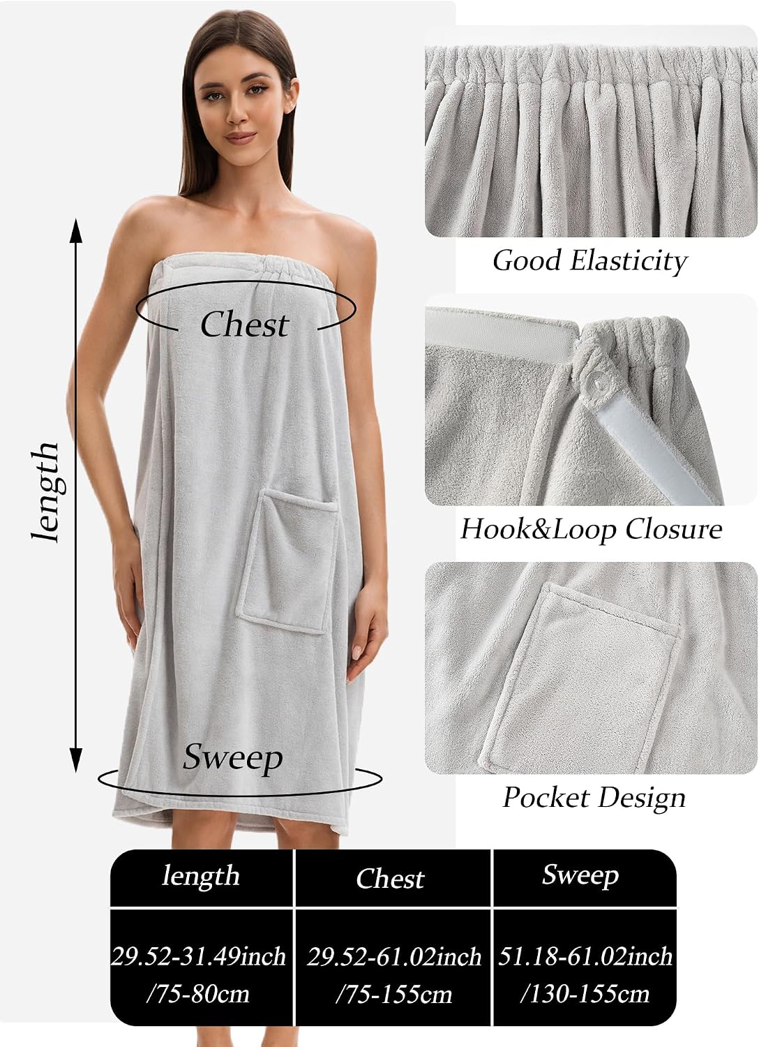 Towel Wrap For Women After Shower，Plush Bath Robe Female，Sauna Spa Wrap Around Towels With Pockets