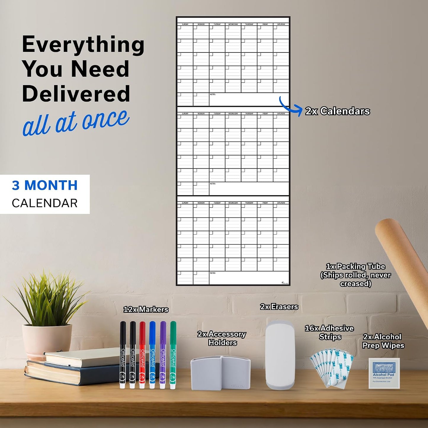 Large Dry Erase Calendar for Wall 36x48, Big Classroom Giant Month, Undated Reusable Family Monthly, Rolled Whiteboard White Board, Calendar Dry Erase Planner for Wall Erasable Large Office 48x36