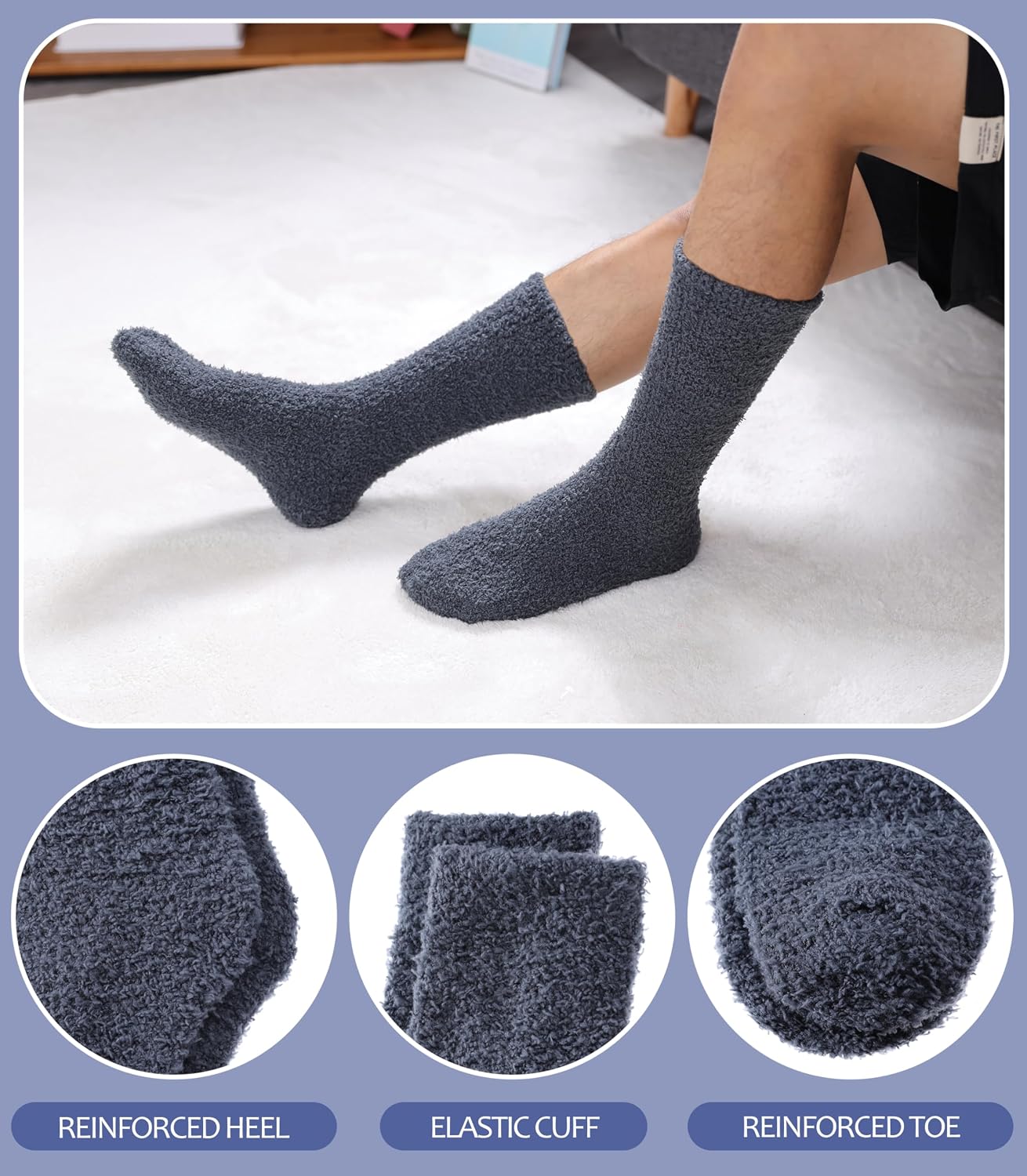 MQELONG Fuzzy Socks for Men & Women Cozy Fluffy Winter Warm Slipper Socks Microfiber Soft Home Sleeping Socks