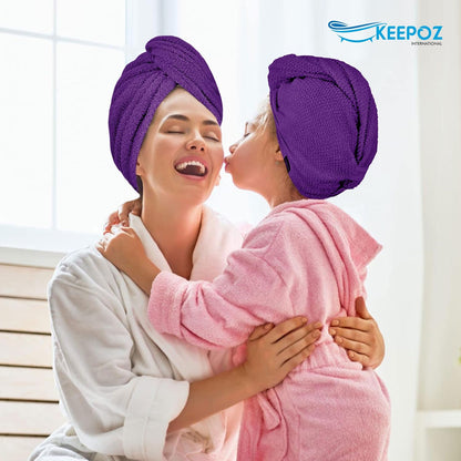 KEEPOZ 100% Cotton Hair Towel Wrap Quick Dry Super Absorbent Turban Head Wrap for Women with Button, Anti Frizz, Hair Cap for Curly, Long & Thick Hair (White, 1 Pc)