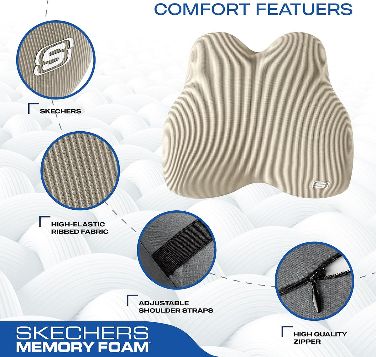 Skechers Memory Foam Lumbar Pillow,Lumbar Support Pillow for Office, Chair Lower Back Pain Relief Lumbar Pillow, Ergonomic Design Back Support Pillow for Office Chair, Car, Home, Travel,Black