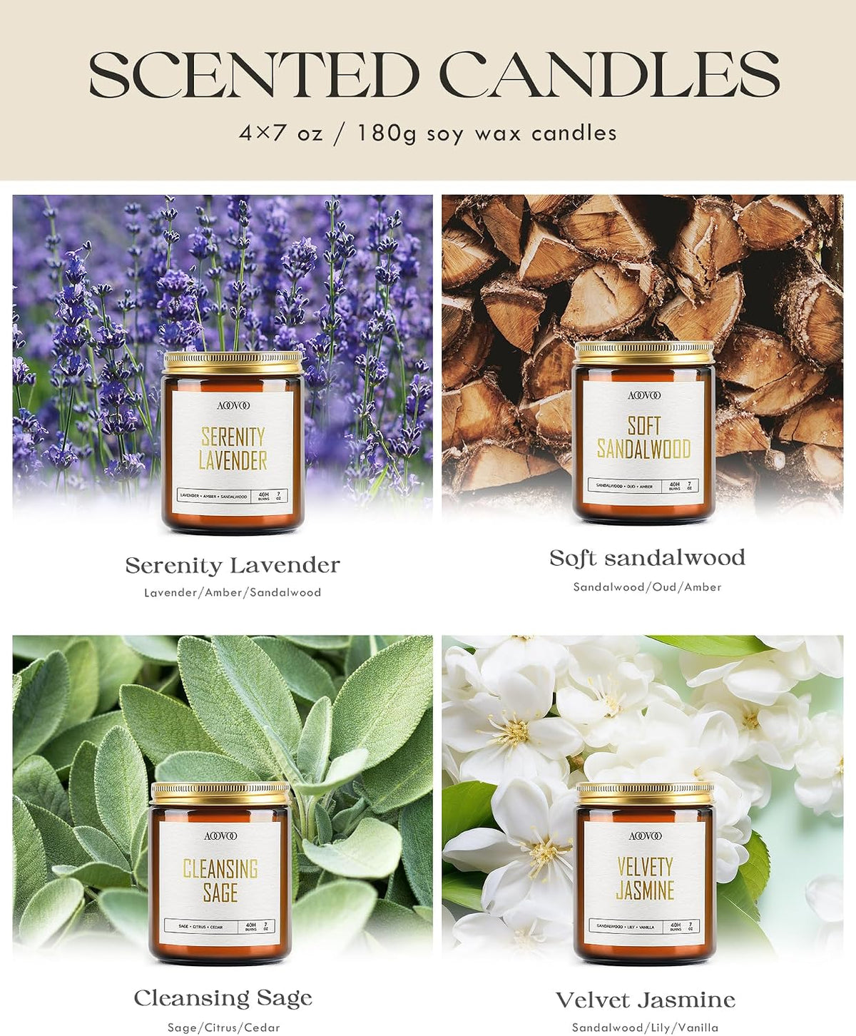 AOOVOO Scented Candles - 4PC Candle Set, 36 oz Soy Candles