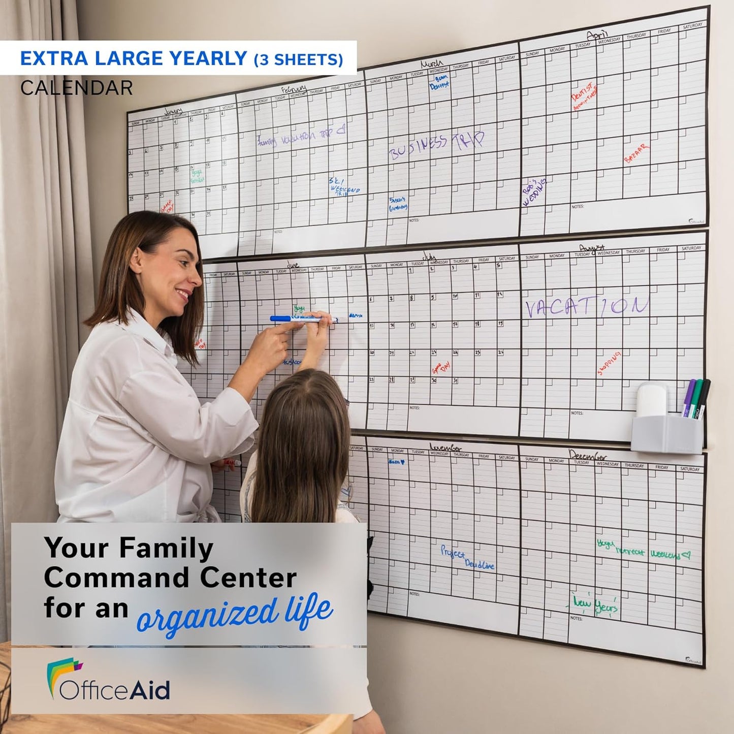 Large Dry Erase Calendar for Wall 36x48, Big Classroom Giant Month, Undated Reusable Family Monthly, Rolled Whiteboard White Board, Calendar Dry Erase Planner for Wall Erasable Large Office 48x36