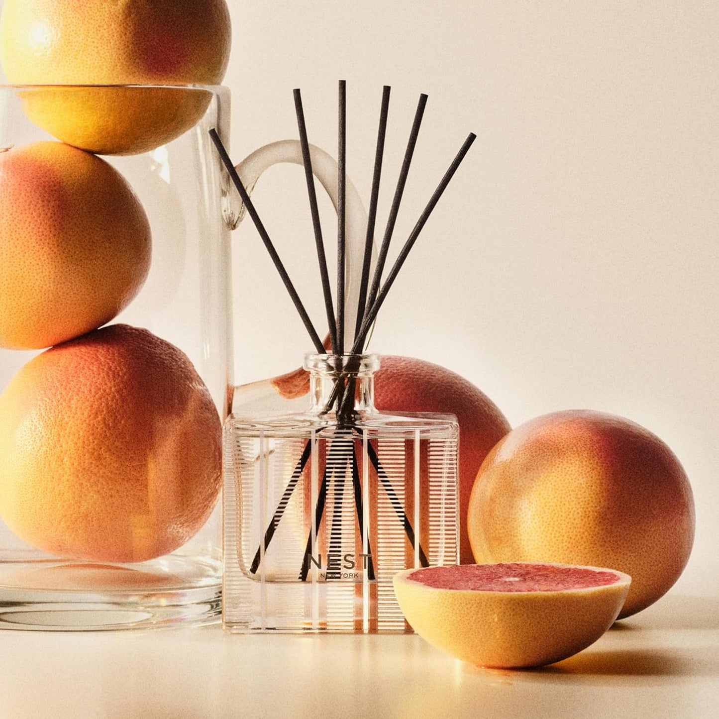 NEST New York Reed Diffuser, Bamboo - 5.9 fl oz - Fragrance for Up to 90 Days - Reusable, Refillable Glass Holder - Includes 8 All-Natural Reed Sticks - Flame Free