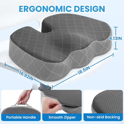 TushGuard Seat Cushion - Memory Foam Sitting Pillow for Office Chair, Car Seat, Airplane, Bleacher - Sciatica & Hip & Coccyx Pain Relief Desk Chair Cushion for Long Sitting Office Workers, Car Drivers