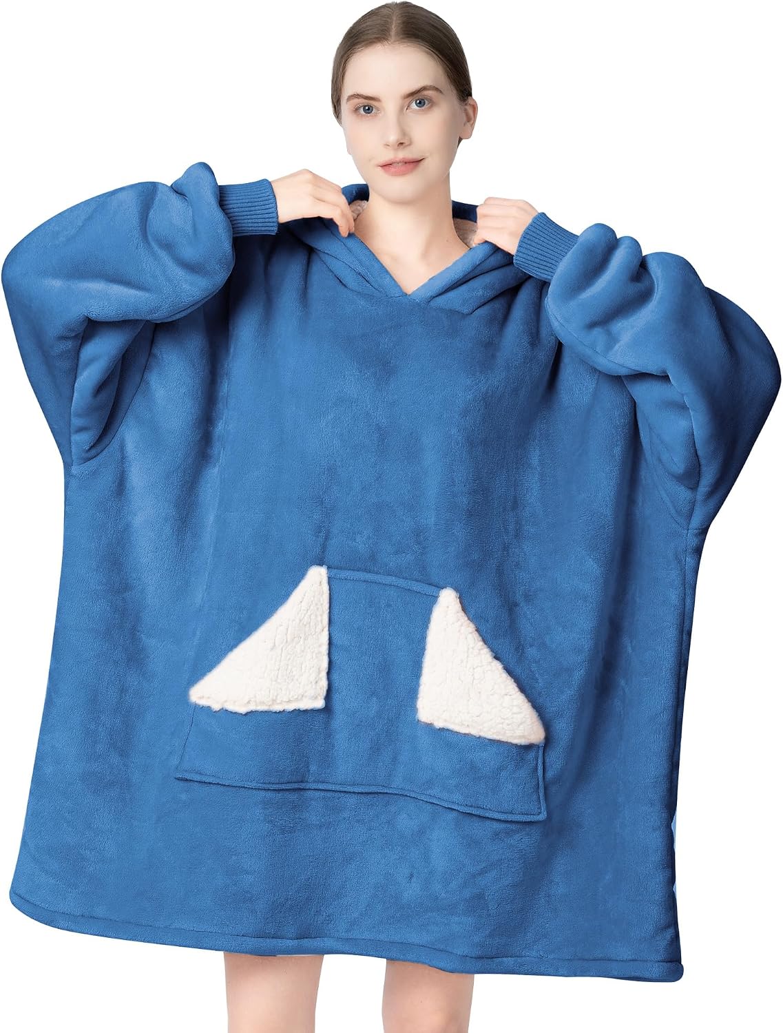 Touchat Wearable Blanket Hoodie, Oversized Sherpa Blanket Sweatshirt with Hood Pocket and Sleeves, Super Soft Warm Plush Hooded Blanket for Adult Women Men, One Size Fits All (Pink)