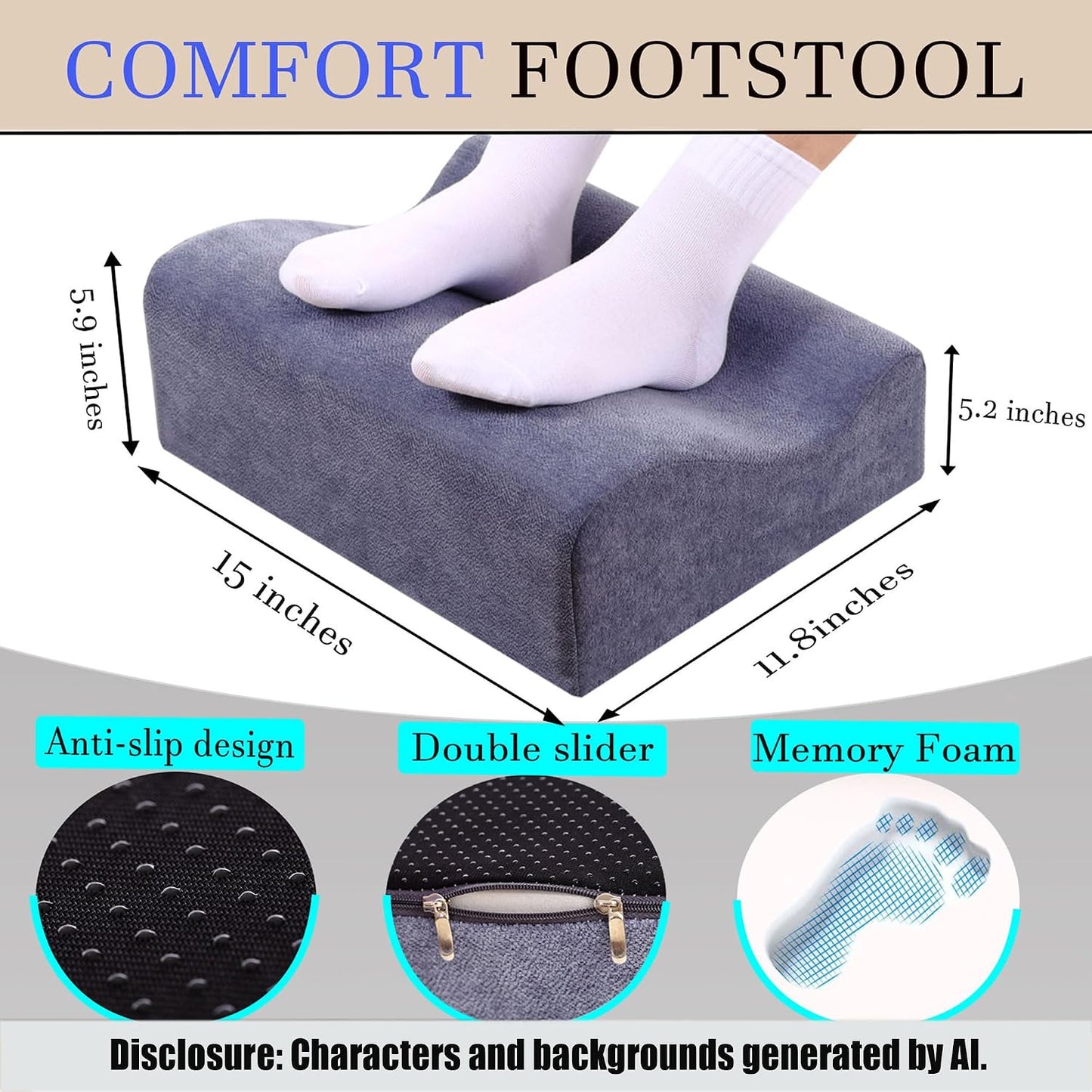 Work Foot Rest Under Desk,Comfort Foot Rest for Couch | Foot Rest For Under Desk at Work,At Soft Ergonomic Footrest,Support Foot Pillow,Heel Chair,Leg Elevation Pillow blue