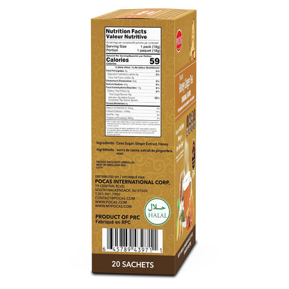 Pocas Honey Ginger Instant Tea Powder 2-Pack with Ginger Extract & Real Honey, Caffeine-Free Tea, 20 Packets per Box