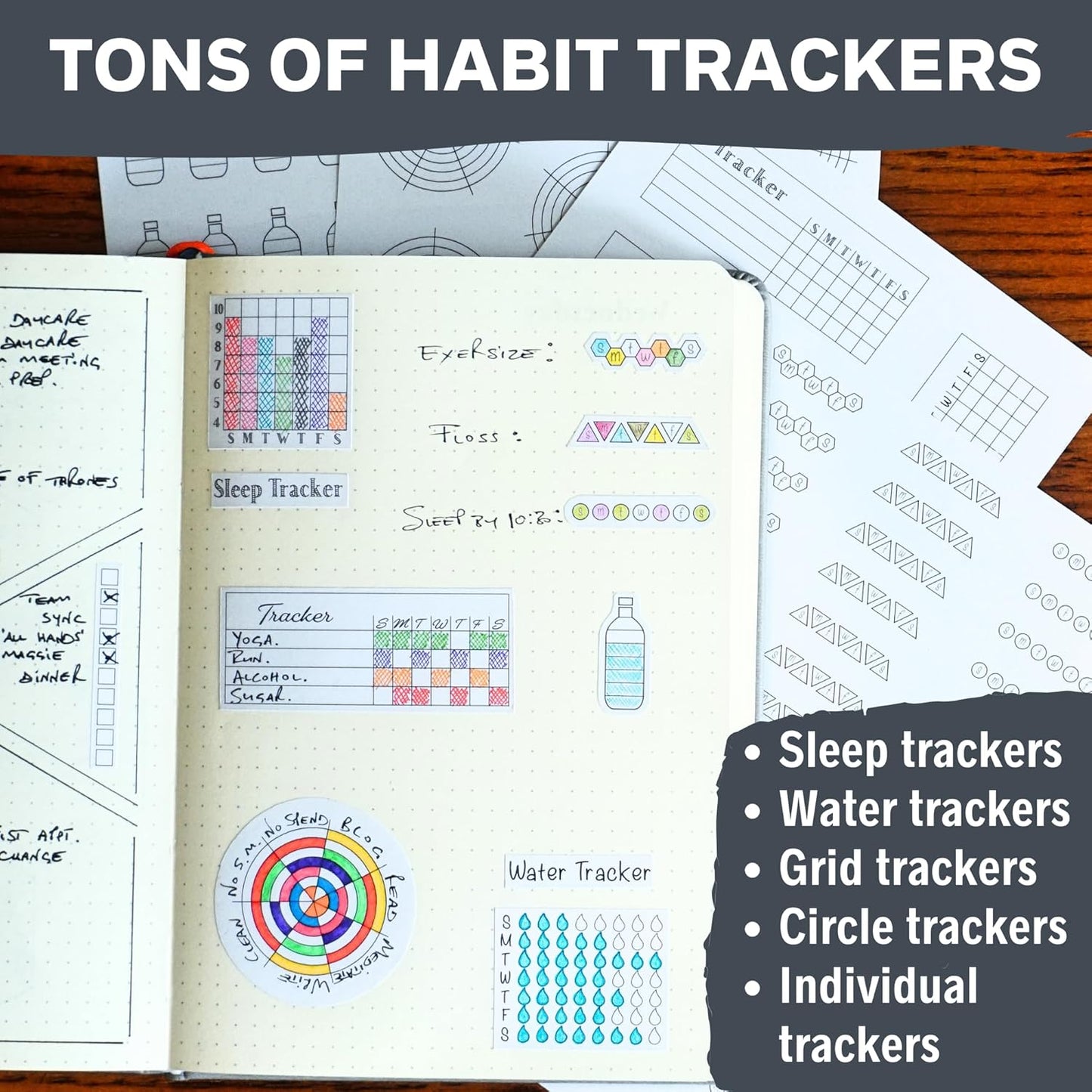 Simple Productivity Weekly Planner Stickers (Black & White) - 30 Sheets of Writable and Transparent Stickers - Mini Calendars, Habit Tracker, Days, Numbers - Supplies for Bullet Dotted Journals