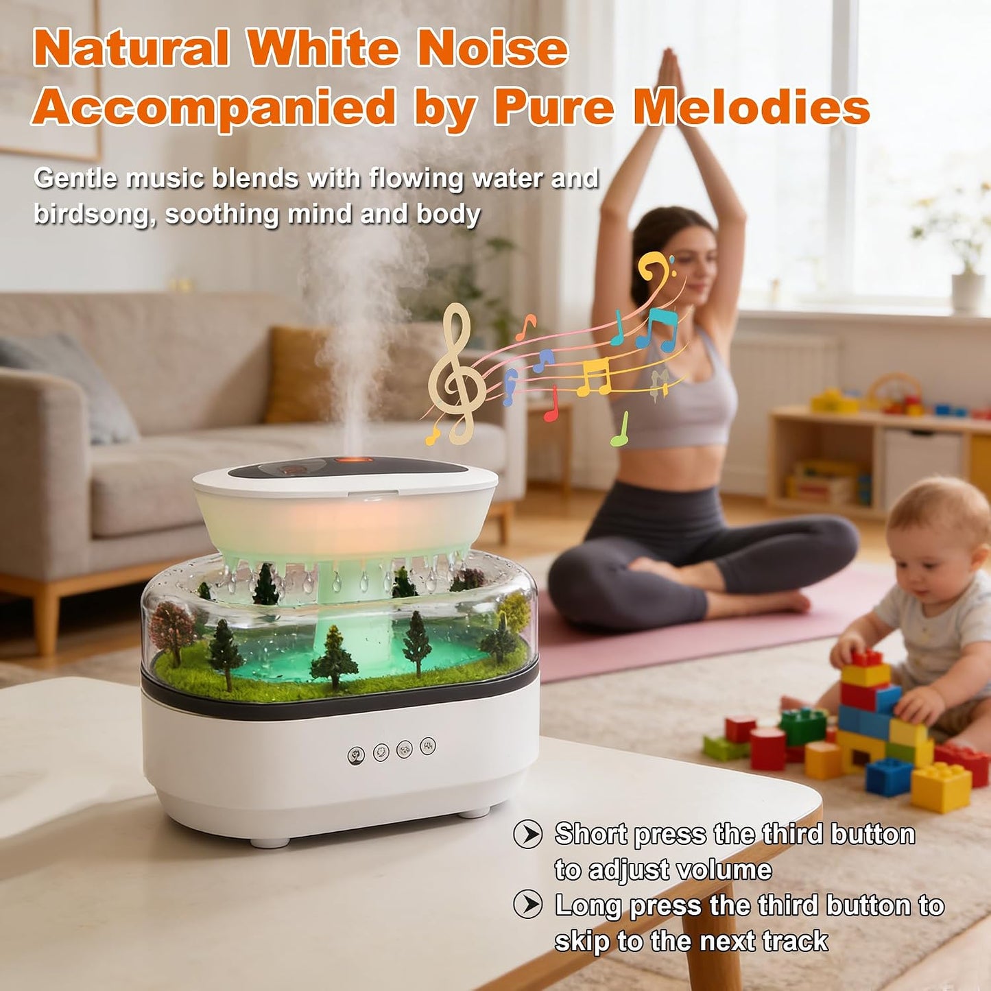 Essential Oil Diffusers, 7-Color Rainfall Cloud | Silent Rain Lamp Timer, Music & Micro Landscape Ultrasonic, Water Drip Sound, For Bedrooms, Offices, Hotels