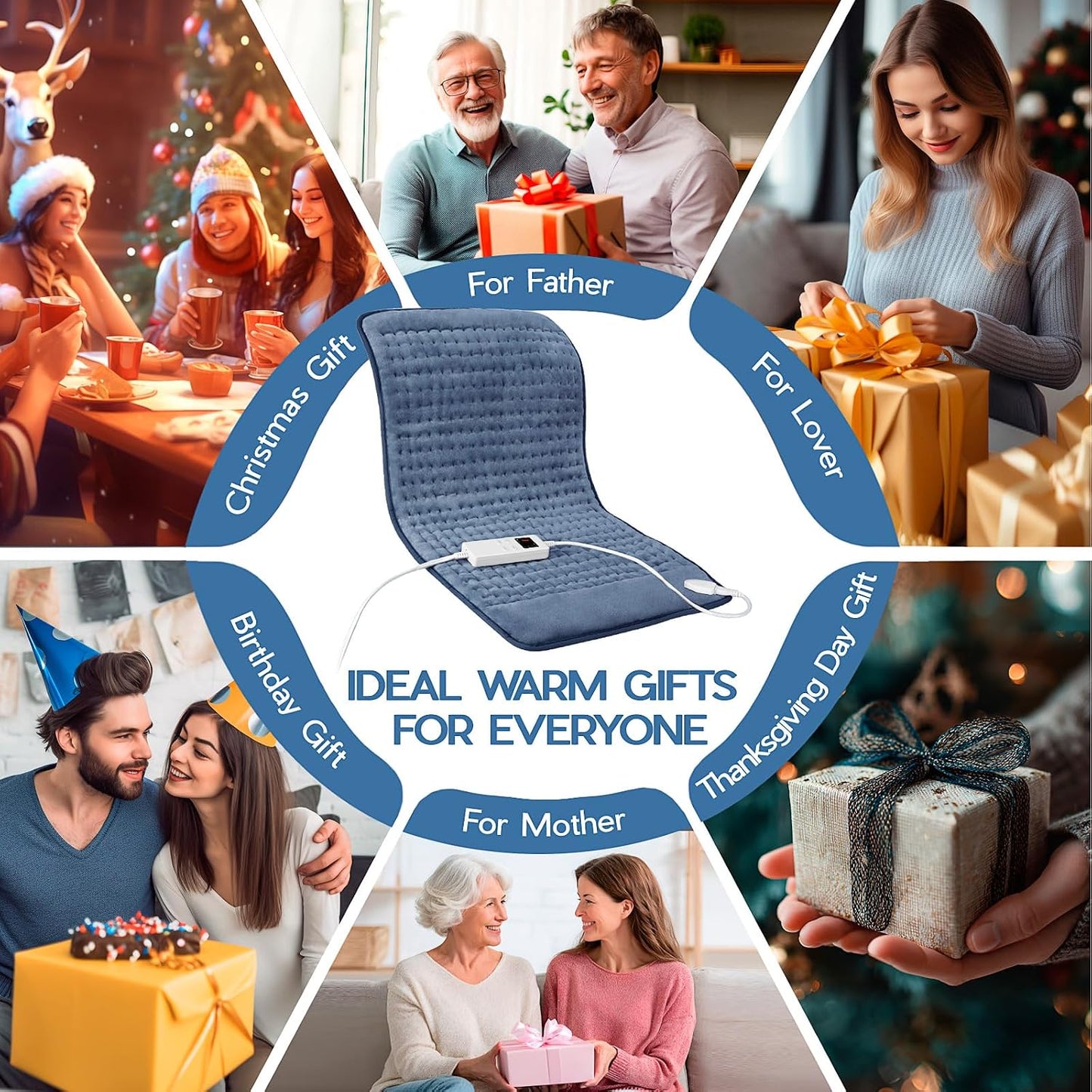 Heating Pad for Period Cramps, Heating Pad for Back/Neck/Shoulder Muscle Pain, 6 Heating & 4 Timer Setting, Auto Shut Off, Dry/Moist Heat & Machine Washable, Birthday Christma s Gifts for Women Mom