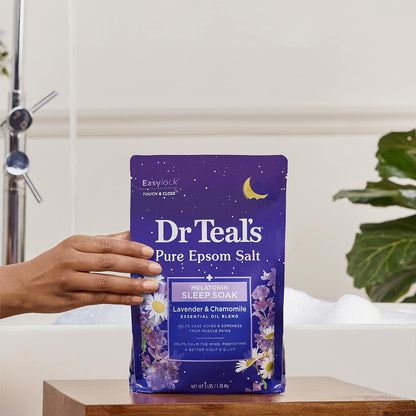 Dr Teal's Epsom Salt Magnesium Soak, Sleep Blend with Melatonin, Lavender & Chamomile Essential Oils, 3 lbs