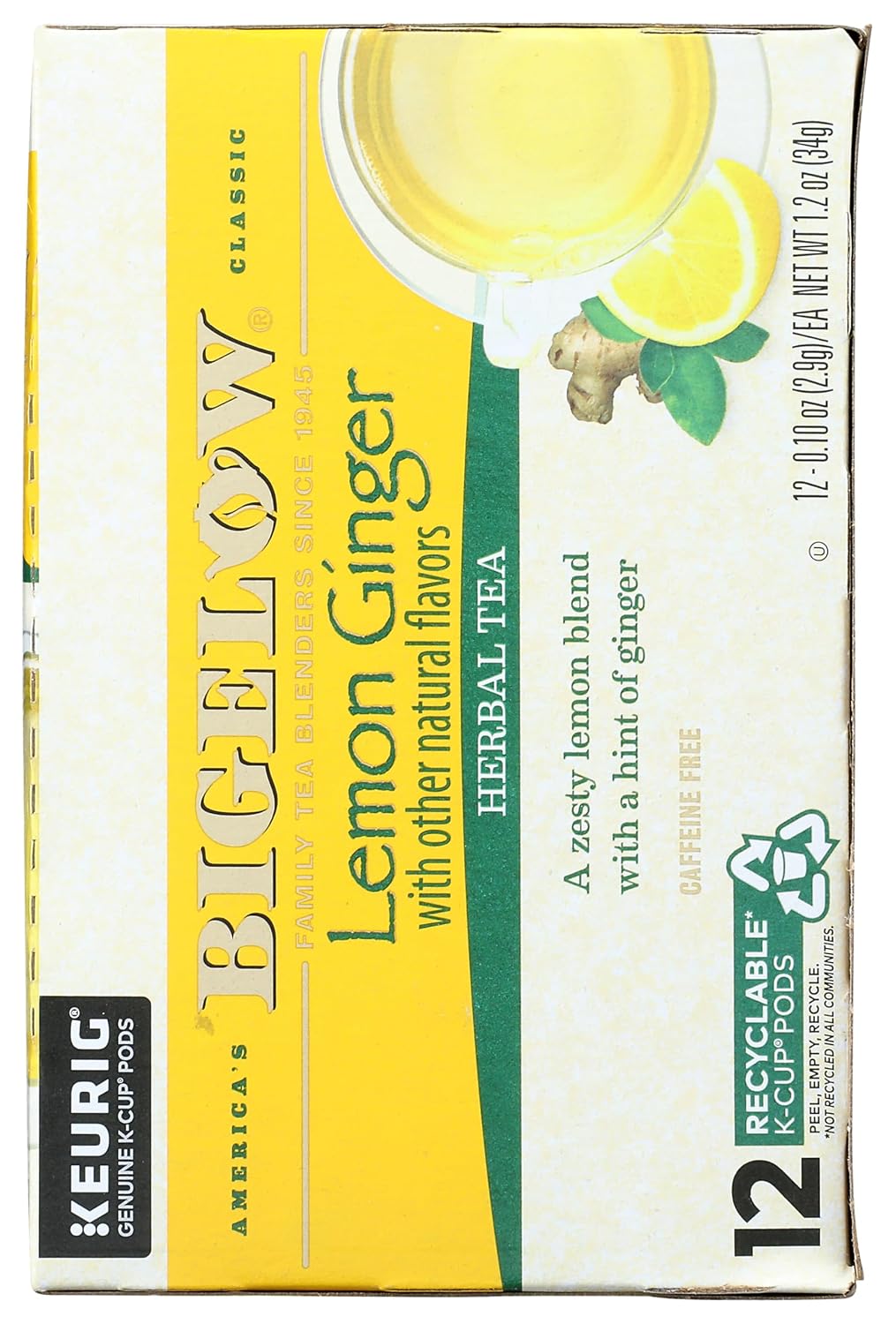 Bigelow Tea Lemon Ginger Herbal K-Cup Pods, 12 Count (Pack of 6)