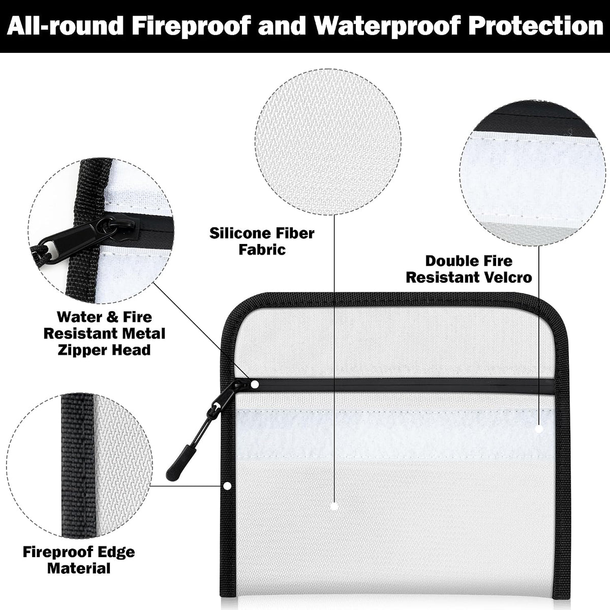Fireproof Waterproof Document Bag - 5200°F Water Resistant Fire Proof Money Bag, 3 Layers of Heat Insulated Storage with Zipper, 7.9"x5" Portable Files Safe Pouch for Cash Passport (Black)