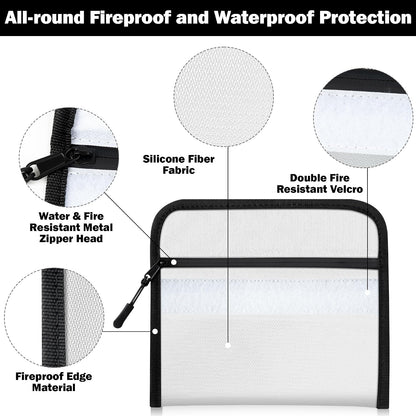 Fireproof Waterproof Document Bag - 5200°F Water Resistant Fire Proof Money Bag, 3 Layers of Heat Insulated Storage with Zipper, 7.9"x5" Portable Files Safe Pouch for Cash Passport (Black)