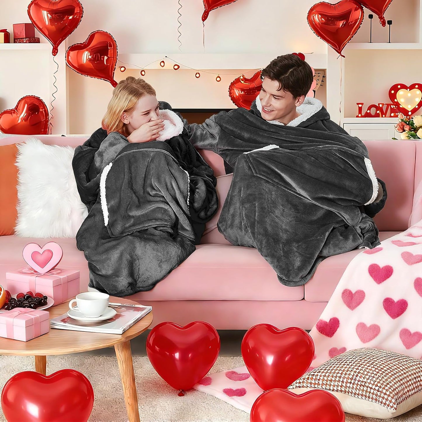 yescool Wearable Blanket Hoodie, Flannel Sherpa Fleece Blanket Sweatshirt for Adults Women Men,One Size Fits All - Colors A